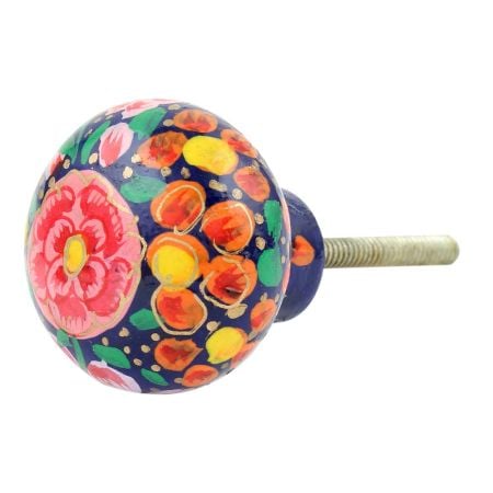 Multicolor Floral Hand Painted Kashmiri Indian Cabinet Knobs